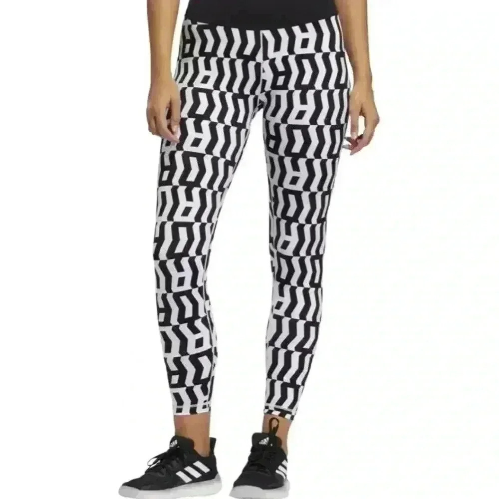 Adidas Women's Believe This Printed High-Rise‎ Leggings Size XS Black White